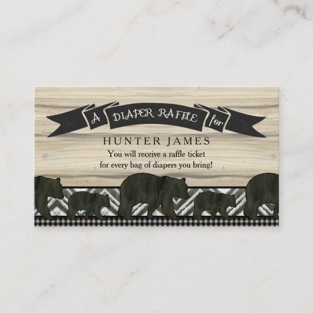 Diaper Raffle Ticket Lumberjack Bear Cubs Boy Enclosure Card (Front)