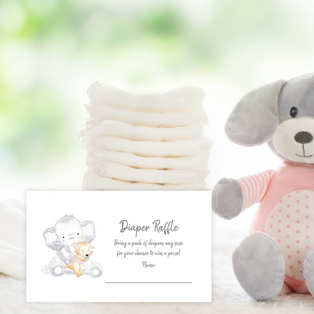 Diaper Raffle Ticket Modern Baby Elephant Enclosure Card (Creator Uploaded)