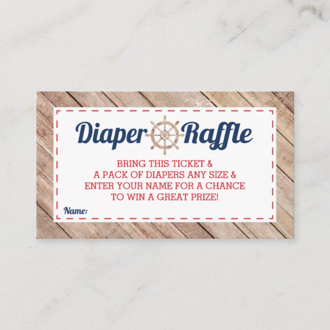 Diaper Raffle Ticket, Nautical, Blue, Red Enclosure Card (Front)