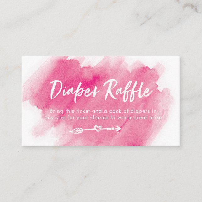 Diaper Raffle ticket | Pink watercolor Enclosure Card (Front)