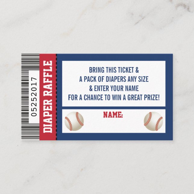 Diaper Raffle Ticket, Sports, Baseball Baby Shower Enclosure Card (Front)