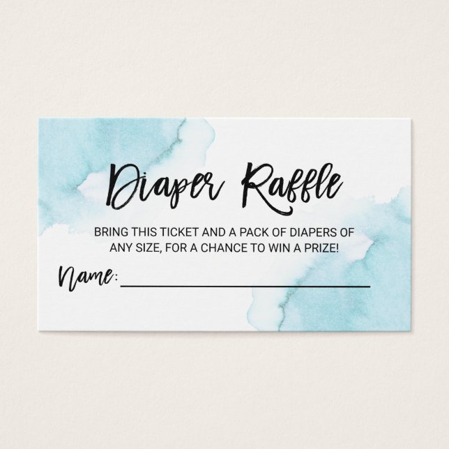 DIAPER RAFFLE Ticket Watercolor Blue Baby Shower (Front)