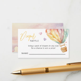 Diaper Raffle Ticket Watercolor Hearts Baby Shower Enclosure Card
