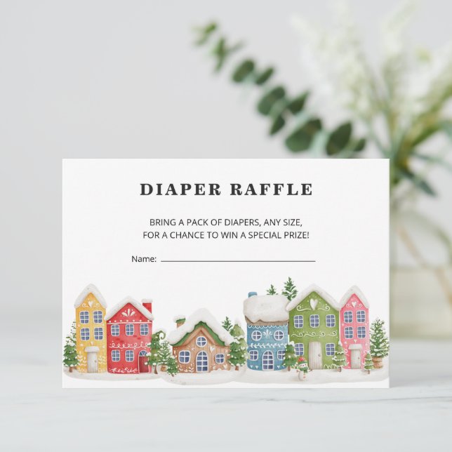 Diaper Raffle ticket winter village Baby Shower  Enclosure Card (Standing Front)