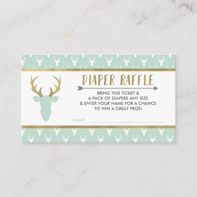 Diaper Raffle Ticket, Woodland Deer, Baby Shower Enclosure Card (Front)