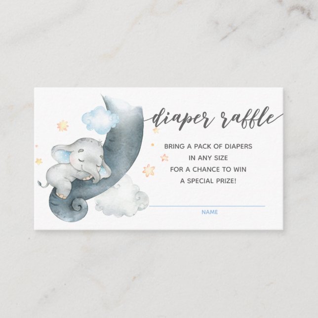 Diaper Raffle Tickets (Boy Sleeping Elephant)  Enclosure Card (Front)