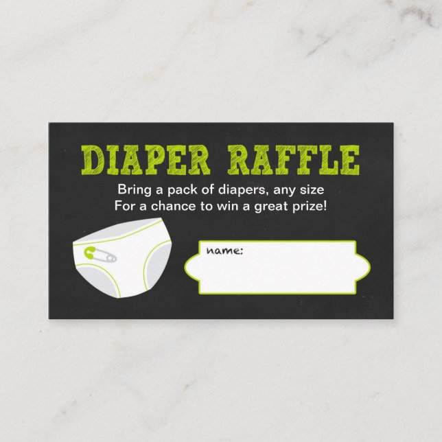 Diaper Raffle Tickets / Chalkboard neutral green Enclosure Card (Front)
