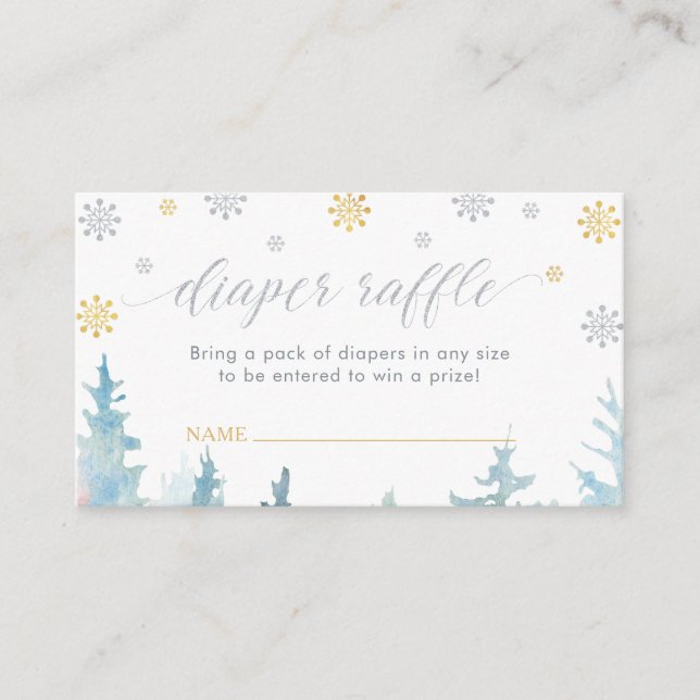 Diaper Raffle Tickets | Silver Winter Baby Shower Enclosure Card (Front)