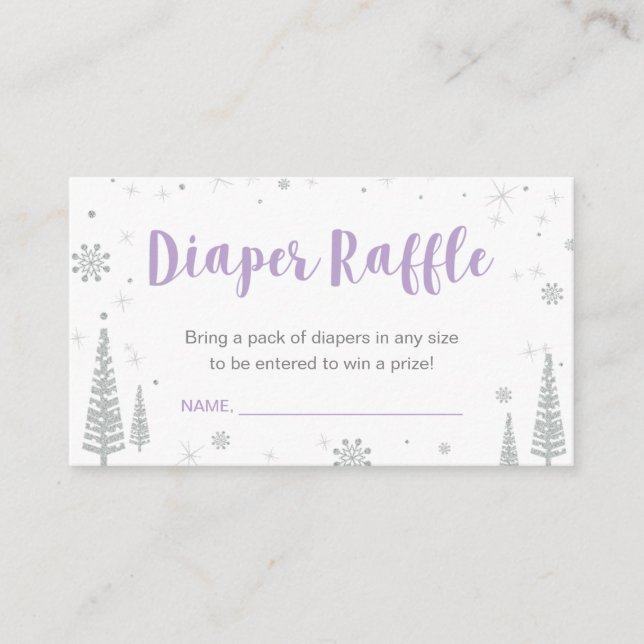 Diaper Raffle Tickets | Winter Baby Shower, Purple Enclosure Card (Front)