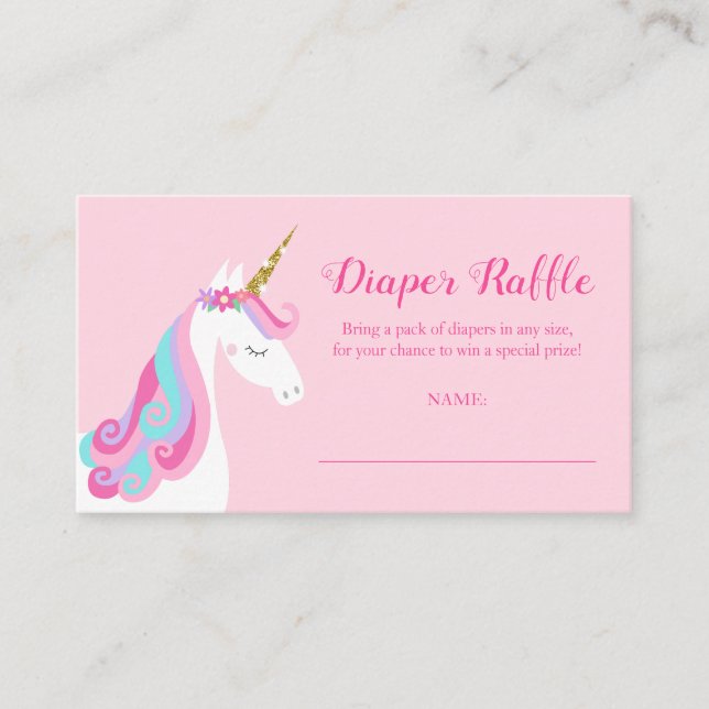 Diaper Raffle Unicorn Pink Baby Shower Enclosure Card (Front)