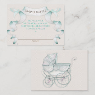 Diaper Raffle Vintage Carriage Ivory Mint Gingham Enclosure Card