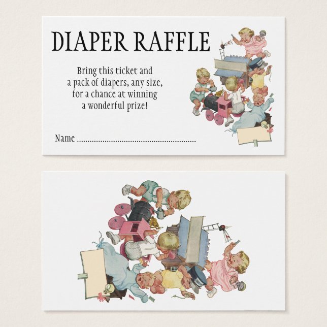 Diaper Raffle, Vintage Children with Toy Trains (Front & Back)