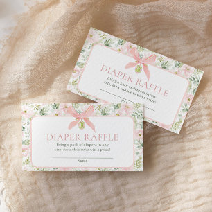 Diaper Raffle Vintage Floral Pink Bow Baby Shower Enclosure Card
