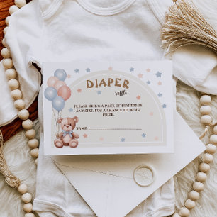 Diaper Raffle Watercolor Bear Balloons Baby Shower Enclosure Card