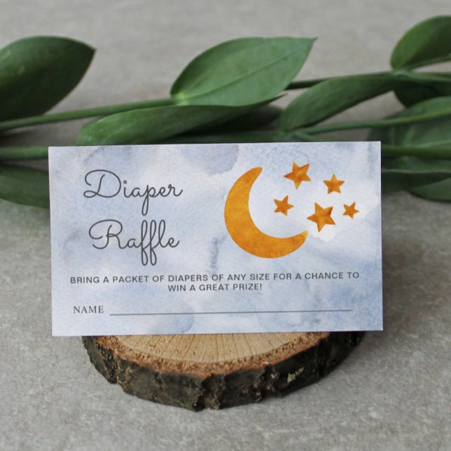 Diaper Raffle Watercolor Moon & Stars Dusty Blue  Enclosure Card (Creator Uploaded)