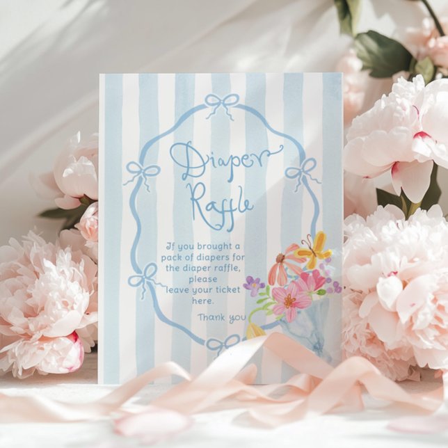 Diaper raffle Whimsical Blue stripes Baby shower Poster (Creator Uploaded)