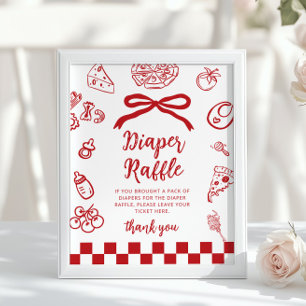 Diaper raffle Whimsical Red Bow Pizza Baby Shower Poster