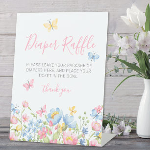 Diaper Raffle Wildflower Baby Shower Pedestal Sign