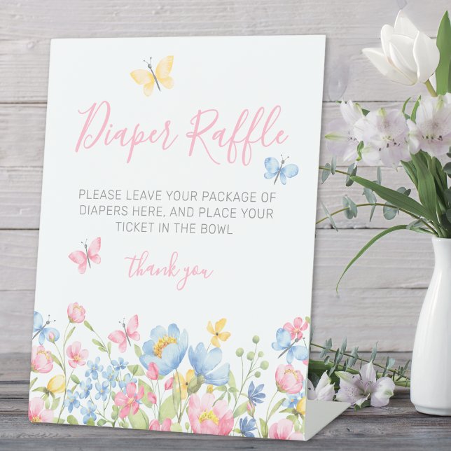 Diaper Raffle Wildflower Baby Shower Pedestal Sign (Diaper Raffle Wildflower Baby Shower Pedestal Sign )