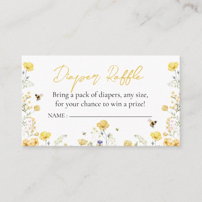Diaper Raffle Wildflower Floral Honey Bee  Enclosure Card (Front)