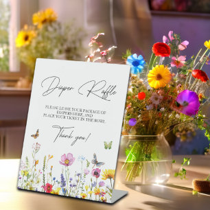 Diaper Raffle Wildflowers Butterflies Baby Shower Pedestal Sign