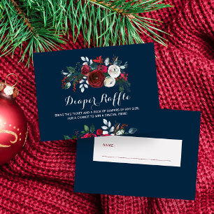 Diaper raffle winter navy baby shower insert card