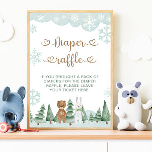 Diaper Raffle Winter Snowflake Woodland Poster
