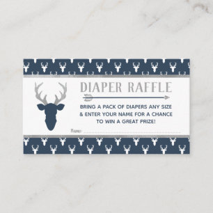 Diaper Raffle, Woodland Deer, Navy, Grey Enclosure Card