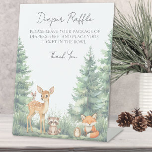 Diaper Raffle Woodland Forrest Animals Pedestal Sign