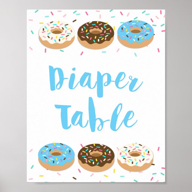 Diaper Table Sign Blue Doughnut Sprinkle Shower Si (Front)