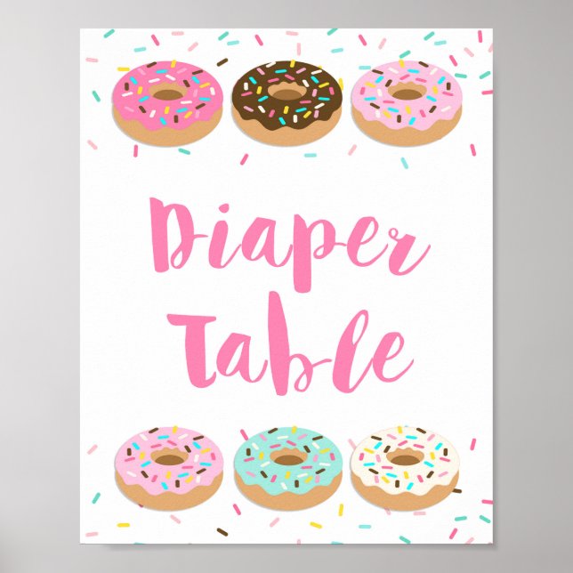 Diaper Table Sign - Pink Doughnut Baby Shower Sign (Front)