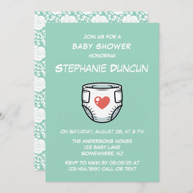 Diaper With A Red Heart Baby Shower Invitation (Front/Back)
