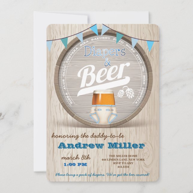 Diapers and Beer Boy Baby Shower Invitation (Front)