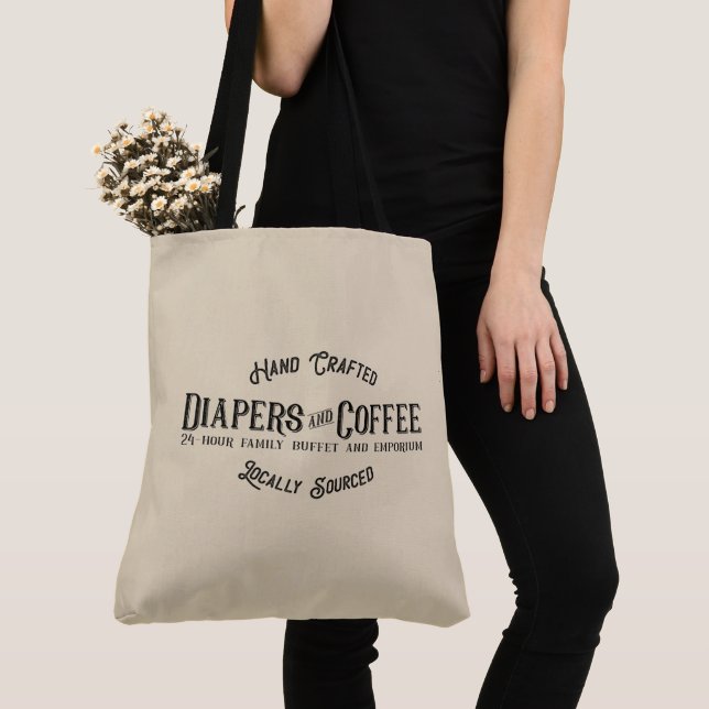 Diapers and Coffee Ironic Funny Retro Restaurant Tote Bag (Close Up)