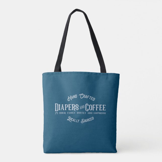 Diapers and Coffee Ironic Funny Retro Restaurant Tote Bag (Back)