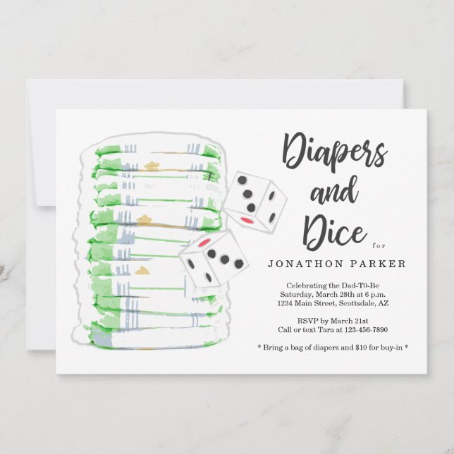 Diapers and Dice - Diaper Party for Guys / Men Invitation (Front)