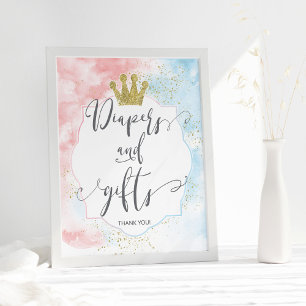 "Diapers and gifts" Sign, Pink Blue Gender Reveal Poster