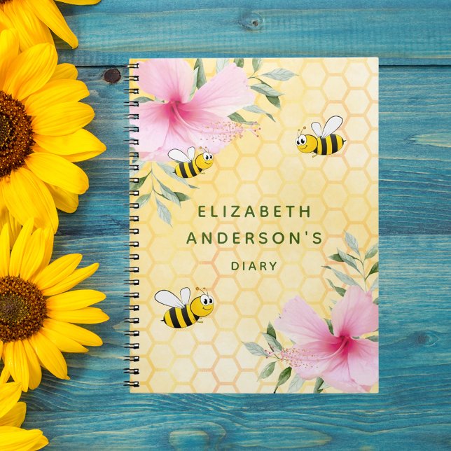 Diary bees honeycomb pink florals college ruled notebook (Creator Uploaded)