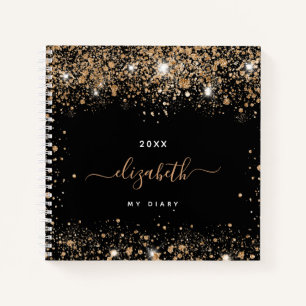Diary black gold glitter dust name script notebook