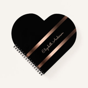 Diary black rose gold name script girl notebook