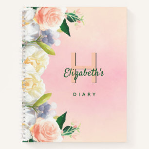 Diary blush florals name monogram notebook