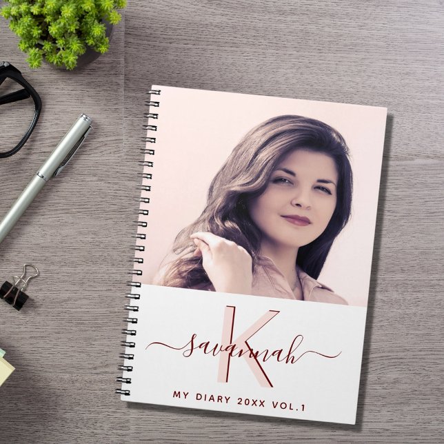 Diary custom photo white rose gold monogram notebook (Creator Uploaded)