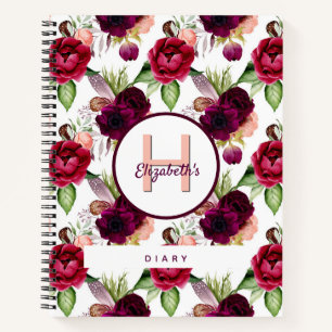 Diary flowers monogrammed burgundy notebook