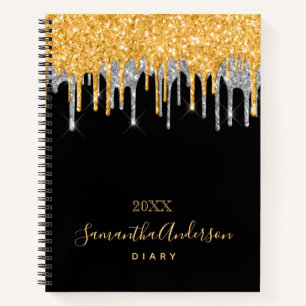 Diary glitter monogram black gold silver year notebook