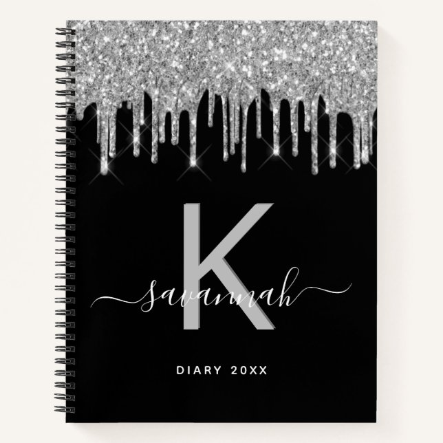 Diary monogram black silver glitter drips journal (Front)