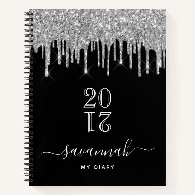 Diary monogram black silver glitter journal 2021 (Front)