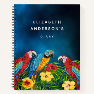 Diary parrots blue sky red floral notebook