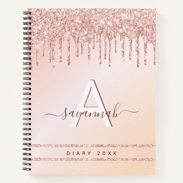 Diary rose gold pink monogram notebook (Front)