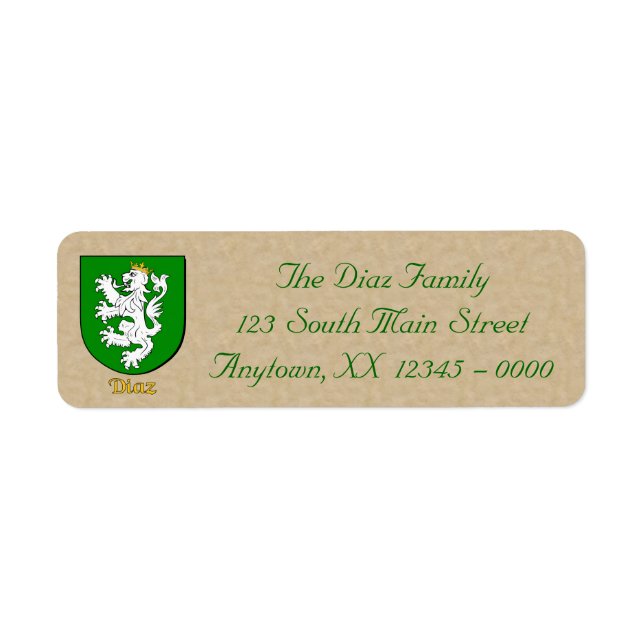 Diaz Heraldic Shield Return Address Label (Front)