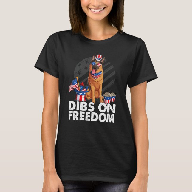 Dibs on Freedom German shepherd 4th of July US Fla T-Shirt (Front)
